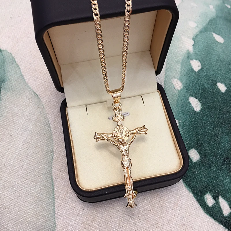 guld farve kors halskæde til mænd kvinder af høj kvalitet kristne kors smykker tilbehør ingen box online ~ Halskæder Vedhæng < www.frihedenspizza.dk