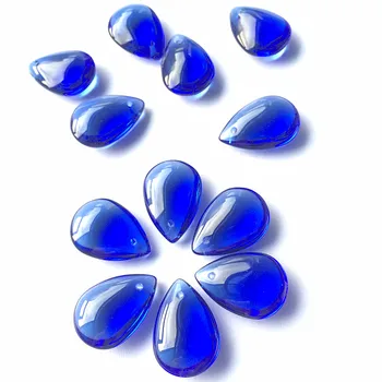 12pcs/masse 16*22mm Glat Blå Krystal Glas dråbeformet Vedhæng (Gratis Ringe)Til Lysekrone/ Gardin Dele, Diy Smykker Vedhæng