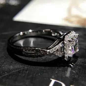 14K White Gold Square Cut Diamant Ring For Kvinder Luksus AAA Zircon Sten Engagement Bryllup Ringe med topas Fine Smykker Gaver