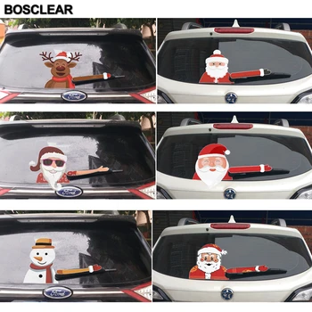 1stk bil Klistermærker Glædelig Jul Dekoration Santa Claus 3D PVC Vinke Bil Klistermærker Styling Vindue Visker Bag Forruden Decals