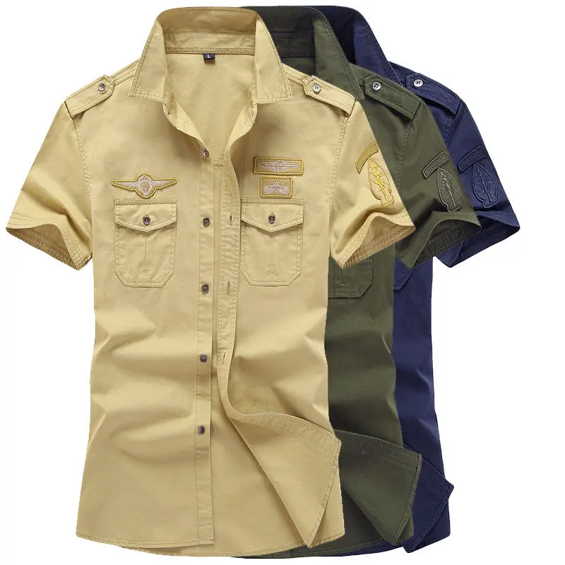 Militær-Shirt Army Style Herre Skjorter Taktiske Korte Ærmer Krave Amerikanske Militær Uniform Tøj Grønne Trøjer Mandlige