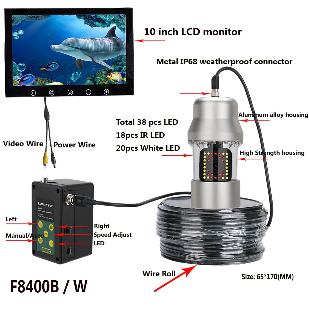 10 Tommer 50m Undervands Fiskeri Video Kamera fishfinder IP68 Vandtæt 38 Lysdioder 360 Graders Roterende Kamera 20m 100m