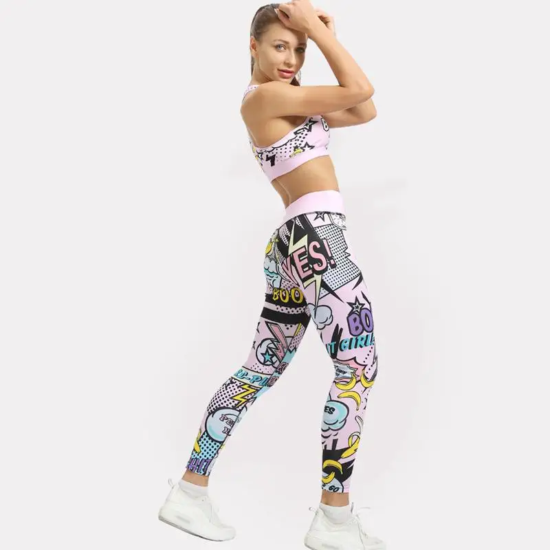 Høj Talje Yoga Sæt 2019 Ny Sport, Der Passer Kvinder, Der Kører Workout Fitness Tøj Elastisk Trænings-Og Sportstøj Boom Print Kvinder Træningsdragt