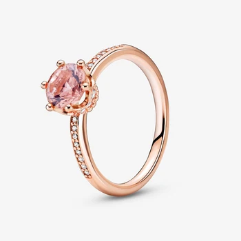 2020 Nye Efteråret Pink Mousserende Crown Solitaire Ring For Kvinder Brand Originale Ringe, Smykker Gave