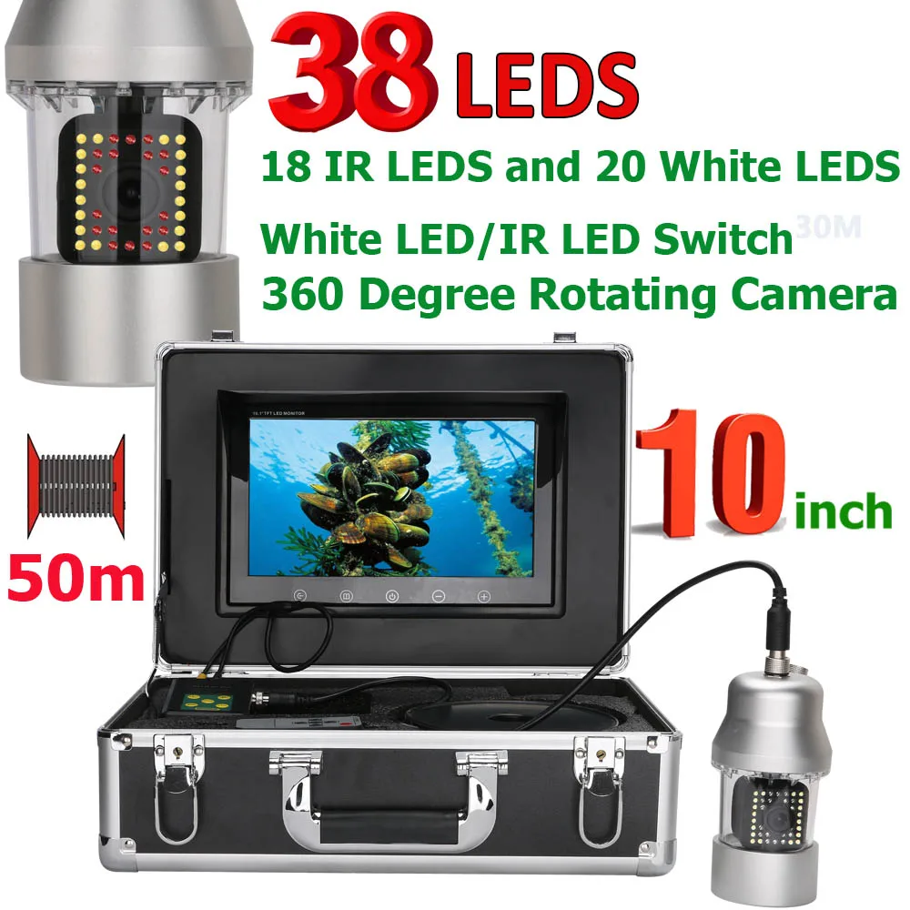 10 Tommer 50m Undervands Fiskeri Video Kamera fishfinder IP68 Vandtæt 38 Lysdioder 360 Graders Roterende Kamera 20m 100m