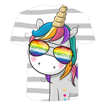 4-14 Y nye 3D-print Piger tshirt Farve unicorn med solbriller, T-shirt Polyester unicornio t-shirt til piger Korte t-Shirts Toppe