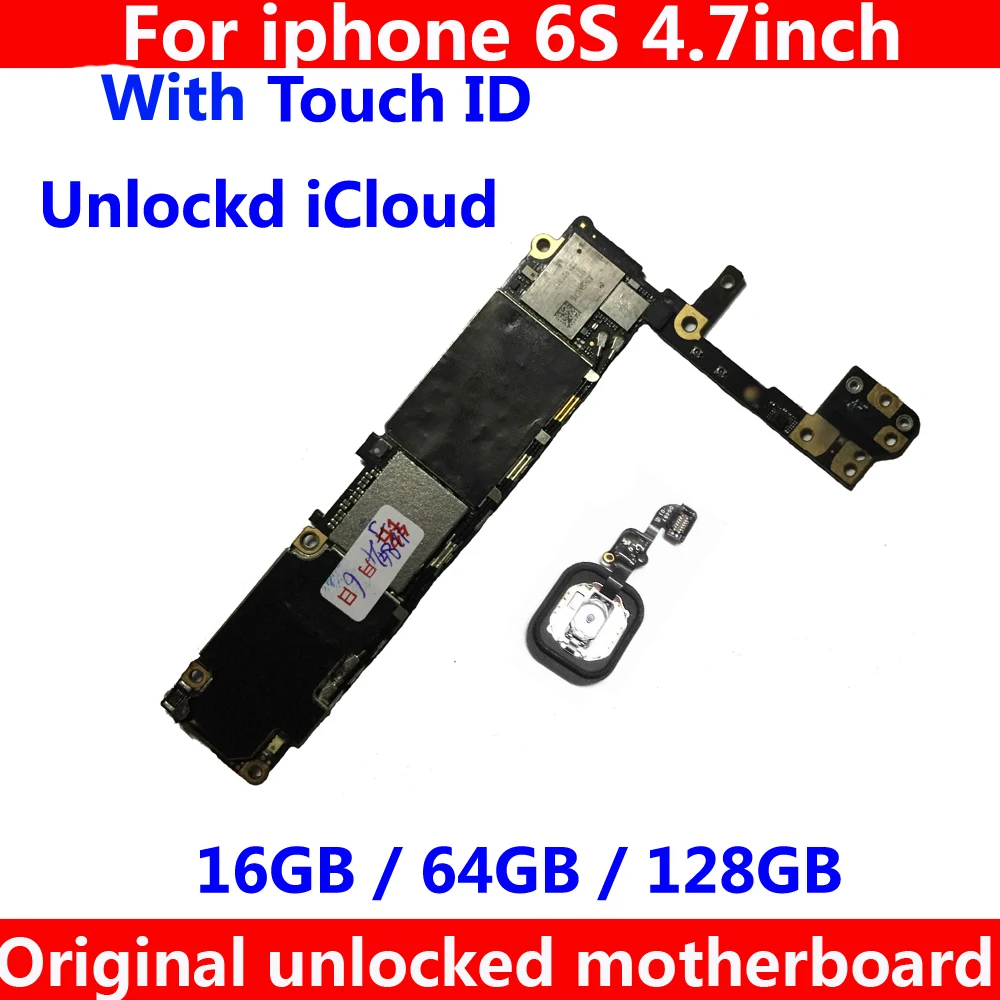 16GB-64GB 128GB Ulåst bundkort til iphone 6S 6 S Oprindelige bundkort med / NO touch-ID Ren iCloud IOS system logic board