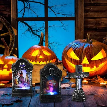 5 Stykker LED Kirkegård Gravsten Halloween Gravsten Lys 7 Farver Kraniet Kirkegård Lampe Dekorationer til Halloween