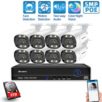 5MP HD Color Night Vision CCTV Sikkerhed Kamera System til Hjemmet H. 265 8ch NVR Kit 5MP POE Video Overvågning Kamera CCTV-System