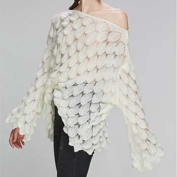 Adishree Elegante Sweater Kvinder 2019 Casual Mode Løse Kvinder Sweater og Pullover Sød 3D Hvid Jumper Sueter Mujer Slash Hals