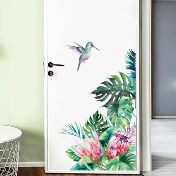 Aftagelig Flerfarvet Fugl Wall Stickers til Soveværelse, Stue Døren Mærkat Grønne Blade vægoverføringsbilleder Vinyl DIY Plante Vægmalerier