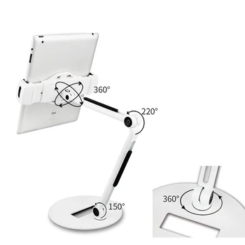 Aluminium Desktop, Tablet Stå Justerbar Mobiltelefon Stå Rotation Lange Arm holder til iPad Aircondition, Mini Pro 4-13