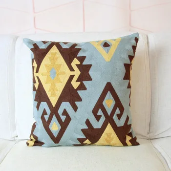 Aztec Style Embroidery Cushion Cover Geometric Navajo Pillow Case with Embroidered For Sofa Seat Simple Home Decor 45*45cm