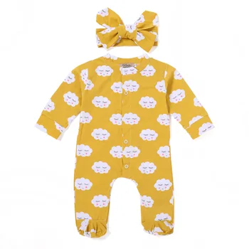 Cloud Print Baby Sparkedragt Spædbarn Buksedragt Med Lange Ærmer Undertøj Pige Dreng Sleepsuit Bomuld