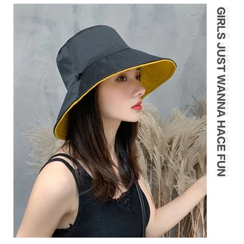 Dobbelt Side Bære Spanden Hat Kvinder Sommer Strand Wide Brim Solen Cap Pige UV-Beskyttelse Sammenklappelig Fisker Panama Hat