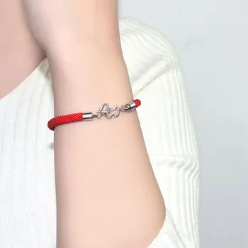 Dobbelt Sidet Dog koreansk Stil, Mode Nye 925 Sterling Sølv Smykker Hvalp Rødt Reb Hund Personlighed Armbånd SB4