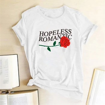 Håbløs Romantisk Rose Print T-shirts Kvinder Sommeren Graphic Tee Casual Streetwear Harajuku Top Rund Hals Æstetisk Tøj Femme