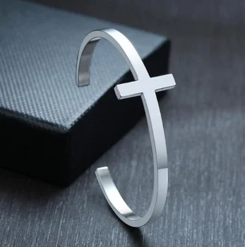 Jesus Kors Side På Tværs Af Simple Cross Cuff Armbånd
