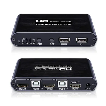 JONSNOW HDMI-KVM Switch 2-Port USB-Switch 4K VGA-Switcher Splitter-Boksen Til Mus og Tastatur Skærm Printer Forbindelser