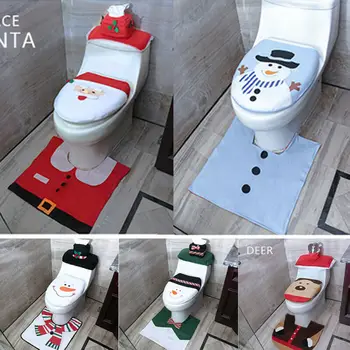 Jul Toilet Sæde 3stk Dække Dekoration Tæppe Happy Santa Festlige Sæt Badeværelse
