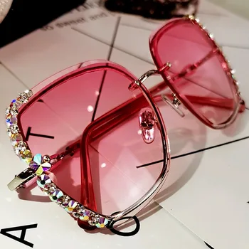 Luksus Vintage Polariserede Solbriller Til Kvinder Af Høj Kvalitet Rhinestone Uindfattede Solbriller Pladsen Gradient Briller Lentes De Sol
