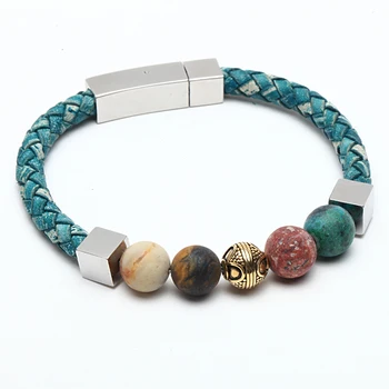 Mcllroy armbånd, armringe 10mm naturlige sten perler armbånd & læder armbånd til mænd i rustfrit stål smykker 2018 herre smykker