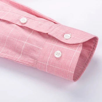 Mænds Ren Bomuld Casual Børstet Ternet Skjorte Enkelt Patch Lomme med Lange Ærmer Standard-fit Tyk-Knappen Nede Plaid Skjorter