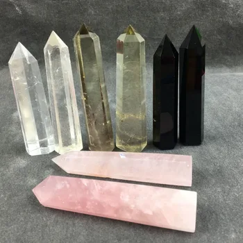 Naturlige rosa kvarts obsidian obelisk crystal wand punkt healing