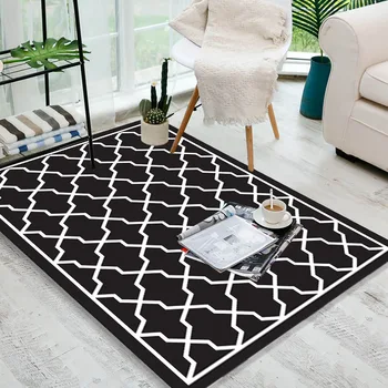Nordic fashion sort og hvid firkant tæpper til stuen sofabord stort område bløde tæpper Moderne Simple Soveværelse tæppe