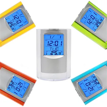 Ny ABS Multi-Funktioner Digitale Skrivebord Kuglepen/Blyant Indehaveren LCD-Display Alarm Ur Termometer & Kalender Hjem Indretning Kontor Skole