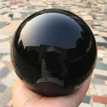 Stor Naturlig Sort Obsidian Sfære Store Krystalkugle Healing Sten