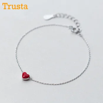 Trustdavis autentisk minimalistisk 925 Sterling Sølv Mode, Elsker Røde Hjerte Armbånd Til Kvinder Bryllup Fine Smykker DS309