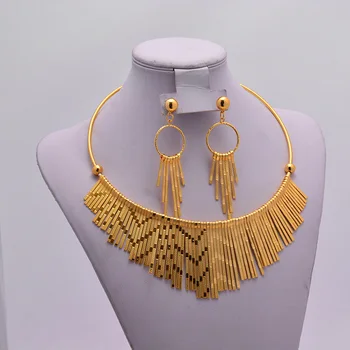 Wando Brude Dubai Guld Smykker Sæt-Halskæde, Øreringe Nigerianske Bryllup Part Kvinder Mode Smykker Sæt
